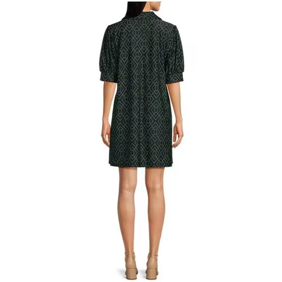 JUDE CONNALLY Emerson Puff Sleeve Mini Dress Small Garden Lattice Navy Green - Picture 6 of 12